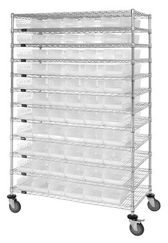Bin Wire Shelving System, 72"L x 18"D x 74"H, 600 lbs load capacity per shelf, Chrome, Clear, Carbon Steel, WR74-1872-110104CL