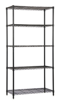 Wire Shelving Starter Kit, 42"W x 21"D x 74"H, 600 - 800 lb. capacity, Epoxy Coated, Black, 0, Carbon Steel, WR74-2142BK-5