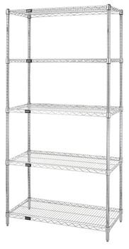 Wire Shelving Starter Kit, 48"W x 30"D x 74"H, 600 - 800 lb. capacity, Stainless, 0, Stainless, WR74-3048S-5