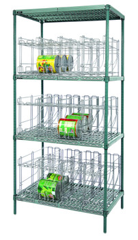 Can Rack Unit, stationary, 36"W x 24"D x 74"H, Epoxy Coated, Green/Polymer, 0, Carbon Steel, WR74-CR2436WPM