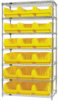 Bin Wire Shelving System, 42"W x 18"D x 74"H, 800 lbs load capacity per shelf, Chrome, Yellow, Carbon Steel, WR7-532YL