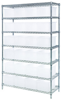 Bin Wire Shelving System, 48"W x 18"D x 74"H, 800 lbs load capacity per shelf, Chrome, Gray, Carbon Steel, WR7-92080GY