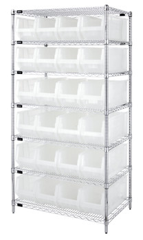 Wire Shelving Container System, 36"W x 24"D x 74"H, 800 lb. capacity, Chrome, Clear, Carbon Steel, WR7-951CL