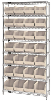 Bin Wire Shelving System, 36"W x 14"D x 74"H, 800 lbs load capacity per shelf, Chrome, Ivory, Carbon Steel, WR8-240IV