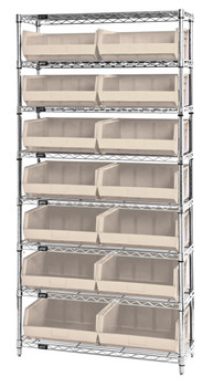 Bin Wire Shelving System, 36"W x 14"D x 74"H, 800 lbs load capacity per shelf, Chrome, Ivory, Carbon Steel, WR8-250IV