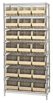 Bin Wire Shelving System, 36"W x 18"D x 74"H, 800 lbs load capacity per shelf, Chrome, Ivory, Carbon Steel, WR8-255IV
