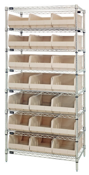 Bin Wire Shelving System, 36"W x 18"D x 74"H, 800 lbs load capacity per shelf, Chrome, Ivory, Carbon Steel, WR8-465IV