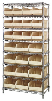 Bin Wire Shelving System, 36"W x 21"D x 74"H, 800 lbs load capacity per shelf, Chrome, Ivory, Carbon Steel, WR8-483485IV