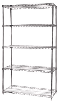 Wire Shelving Starter Kit, 42"W x 14"D x 86"H, 600 - 800 lb. capacity, Chrome, 0, Carbon Steel, WR86-1442C-5