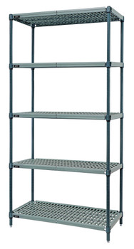 Wire Plastic Mat Shelving Unit, stationary, 5-tier, Epoxy Coated, Green/Polymer, 0, Carbon Steel, WR86-1860WPM-5