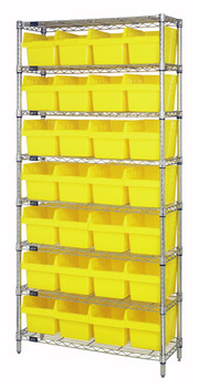 Bin Wire Shelving System, 36"W x 24"D x 74"H overall size, 800 lb. capacity per shelf, Chrome, Yellow, Carbon Steel, WR8-814YL