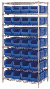 Bin Systems Unit, stationary, includes: 36"W x 24"D x 74"H overall size, Chrome, Blue, Carbon Steel, WR8-950BL