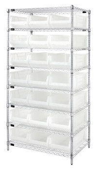 Bin Systems Unit, stationary, includes: 36"W x 24"D x 74"H overall size, Chrome, Clear, Carbon Steel, WR8-952CL