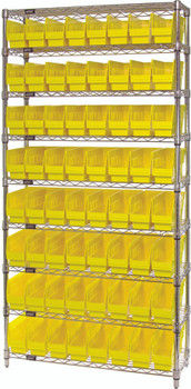 Bin Wire Shelving System, 36"W x 24"D x 74"H overall size, 800 lb. capacity per shelf, Chrome, Yellow, Carbon Steel, WR9-205YL