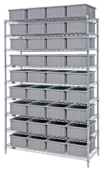 Bin Wire Shelving System, 60"W x 24"D x 74"H overall size, 600 lb. capacity per shelf, Chrome, Gray, Carbon Steel, WR9-93060GY