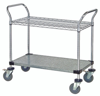 Utility Cart, 36"W x 18"D x 37-1/2"H, (1) chrome plated wire shelf, Chrome/Galvanized, 0, Carbon Steel, WRC-1836-2CG