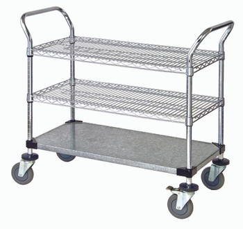 Utility Cart, 42"W x 18"D x 37-1/2"H, (2) chrome plated wire shelves, Chrome, 0, Carbon Steel, WRC-1842-3CG