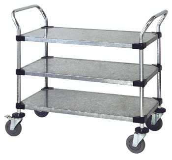 Utility Cart, 48"W x 18"D x 37-1/2"H, (3) galvanized solid shelves, Chrome, 0, Carbon Steel, WRC-1848-3G