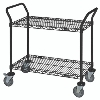 Utility Cart, 48"W x 18"D x 37-1/2"H, (2) wire shelves, Epoxy Coated, Black, 0, Carbon Steel, WRC-1848BK-2