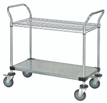 Utility Cart, 60"W x 21"D x 37-1/2"H, 1200 lb. capacity, Chrome/Galvanized, 0, Carbon Steel, WRC-2160-2CG
