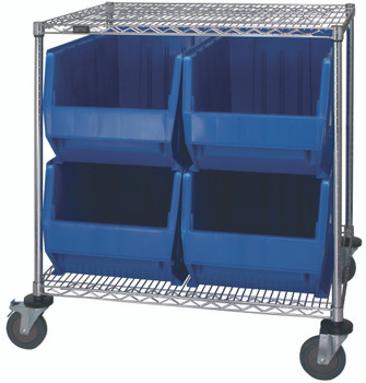 Bin Transport Cart, 36"W x 30"D x 42"H, includes: (2) wire shelves, Chrome, Blue, Carbon Steel, WRC2-36-3036-976BL