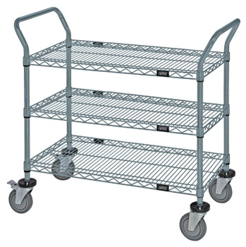Utility Cart, 48"W x 24"D x 37-1/2"H, (3) wire shelves, Epoxy coated, Gray, 0, Carbon Steel, WRC-2448GY-3