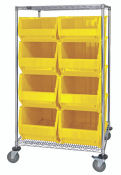 Bin Transport Cart, 36"W x 30"D x 42"H, includes: (2) wire shelves, Chrome, Yellow, Carbon Steel, WRC2-63-3036-974976YL