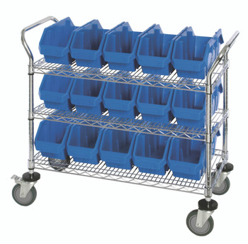 Utility Cart, 36"W x 18"D x 37-1/2"H, includes: (3) wire shelves, Chrome, Blue, Carbon Steel, WRC3-1836-1265BL