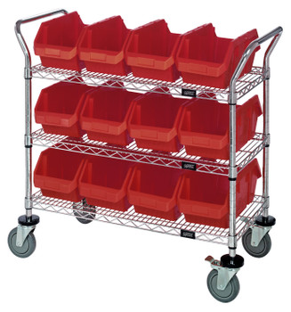 Utility Cart, 36"W x 18"D x 37-1/2"H, includes: (3) wire shelves, Chrome, Red, Carbon Steel, WRC3-1836-1285RD