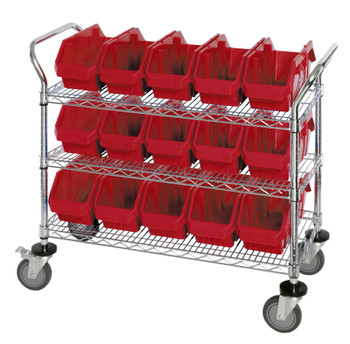 Utility Cart, 36"W x 18"D x 37-1/2"H, includes: (3) wire shelves, Chrome, Red, Carbon Steel, WRC3-1836-1867RD