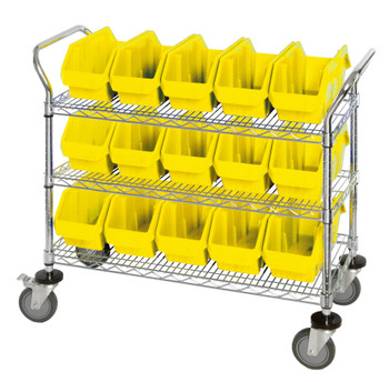 Utility Cart, 36"W x 18"D x 37-1/2"H, includes: (3) wire shelves, Chrome, Yellow, Carbon Steel, WRC3-1836-1867YL