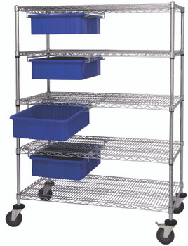 Bin Cart System, 60"W x 24"D x 69"H, 1200 lb. load capacity, Chrome, Blue, Carbon Steel, WRC5-63-2460-92060BL