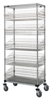 Post Basket Cart, 48"W x 18"D x 80"H, 1200 lbs load capacity, Chrome/Galvanized, 0, Carbon Steel, WRC74-1848CSG-5BSK