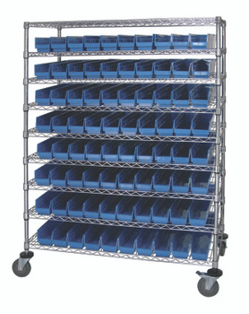 Catheter Bin Wire Cart, 48"W x 24"D x 69"H, 1200 lbs load capacity, Chrome, Blue, Carbon Steel, WRC9-63-2448-105BL