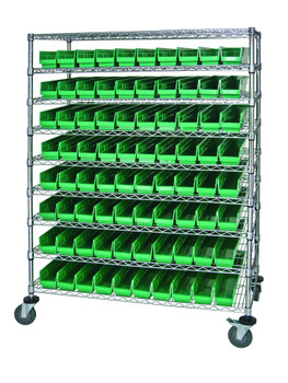 Catheter Bin Wire Cart, 48"W x 24"D x 69"H, 1200 lbs load capacity, Chrome, Green, Carbon Steel, WRC9-63-2448-105GN