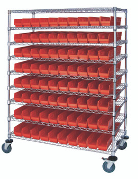 Catheter Bin Wire Cart, 48"W x 24"D x 69"H, 1200 lbs load capacity, Chrome, Red, Carbon Steel, WRC9-63-2448-105RD