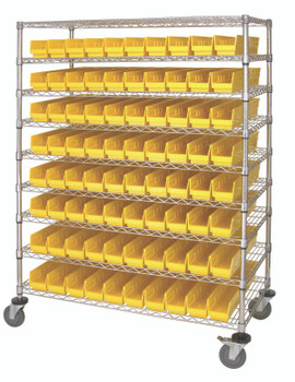Catheter Bin Wire Cart, 48"W x 24"D x 69"H, 1200 lbs load capacity, Chrome, Yellow, Carbon Steel, WRC9-63-2448-105YL