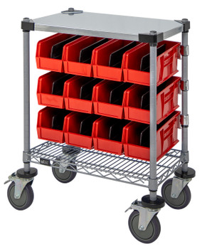 Wire Condiment Cart, 14"W x 30"D x 33"H, includes: (4) cut posts, Epoxy Coated, Gray, Red, Carbon Steel, WRC-CC1430GYRD