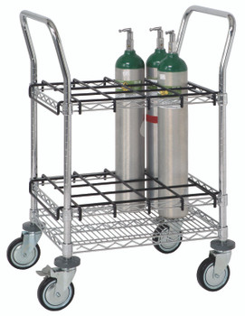 Cylinder Transport/Inhalation Therapy Cart, 24"W x 18"D x 37-1/2"H, can support up to 12 of the D and/or E cylinders, Chrome, 0, Carbon Steel, WRC-IT1824