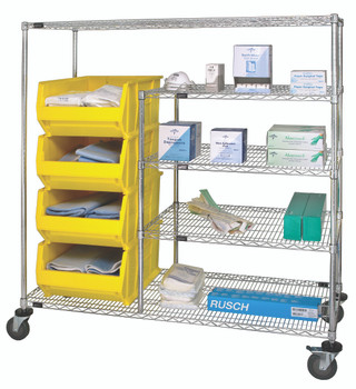 Bin Transport Cart, 60"W x 24"D x 69"H, 1200 lbs load capacity, Chrome, Yellow, Carbon Steel, WRCPL-63-2460-955YL
