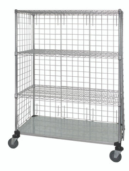 Wire Enclosed Cart, mobile, 36"W x 24"D x 69"H, Chrome, 0, Carbon Steel, WRCS4-63-2436EP