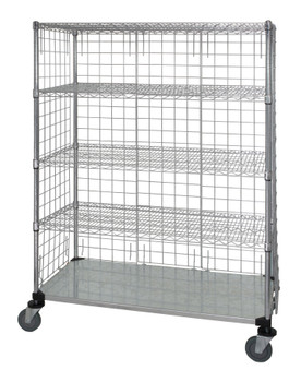 Wire Enclosed Cart, mobile, 48"W x 24"D x 69"H, Chrome, 0, Carbon Steel, WRCS4-63-2448EP-5LH45C