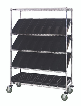 Slanted Shelf Cart, 36"W x 18"D x 69"H, 1200 lbs load capacity, Chrome, Black, Carbon Steel, WRCSL5-63-1836-104BK
