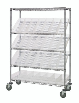 Slanted Shelf Cart, 36"W x 18"D x 69"H, 1200 lbs load capacity, Chrome, Clear, Carbon Steel, WRCSL5-63-1836-104CL
