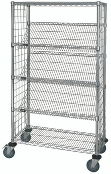 Slanted Shelf Enclosure Cart, 36"W x 18"D x 69"H, 1200 lbs load capacity, Chrome, 0, Carbon Steel, WRCSL5-63-1836EP