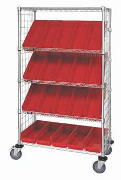 Slanted Shelf Enclosure Cart, 36"W x 18"D x 69"H, 1200 lbs load capacity, Chrome, Red, Carbon Steel, WRCSL5-63-1836EP-104RD