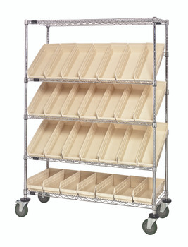 Slanted Shelf Cart, 48"W x 18"D x 69"H, 1200 lbs load capacity, Chrome, Ivory, Carbon Steel, WRCSL5-63-1848-104IV