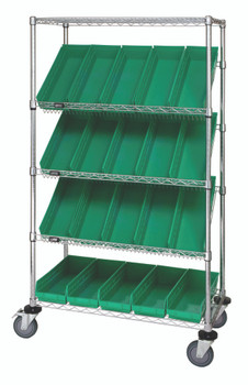 Slanted Shelf Cart, 36"W x 24"D x 69"H, 1200 lbs load capacity, Chrome, Green, Carbon Steel, WRCSL5-63-2436-106GN