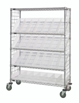 Slanted Shelf Enclosure Cart, 36"W x 24"D x 69"H, 1200 lbs load capacity, Chrome, Clear, Carbon Steel, WRCSL5-63-2436EP-106CL
