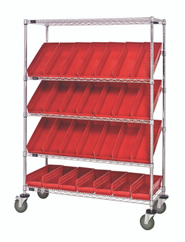 Slanted Shelf Cart, 48"W x 24"D x 69"H, 1200 lbs load capacity, Chrome, Red, Carbon Steel, WRCSL5-63-2448-106RD